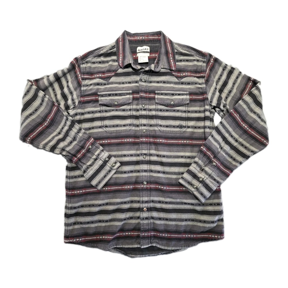 Men's L Ariat  Long Sleeve Pearl Snap Shirt Western Thick Material Aztec Print